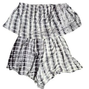 Kaitlyn Tie dye off the shoulder top with ruffle detail romper -